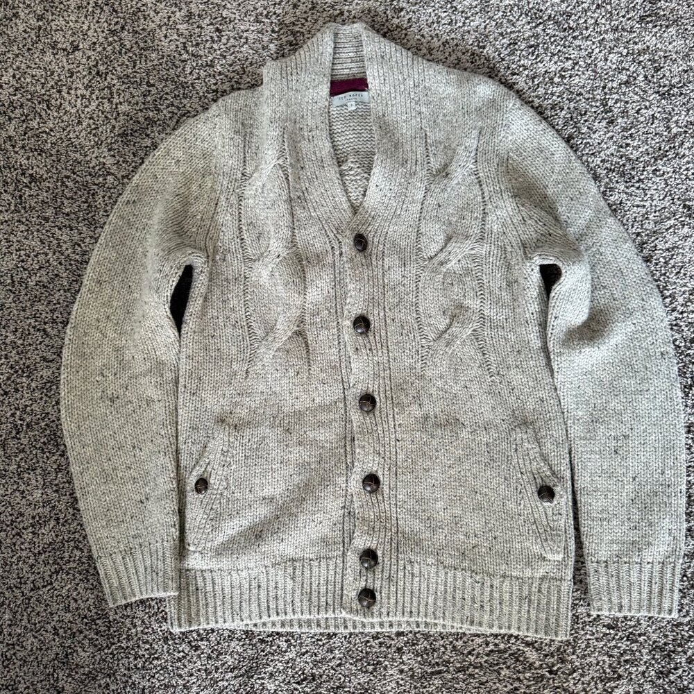 Ted Baker men's wool cardigan - grey size 3 (Medium)